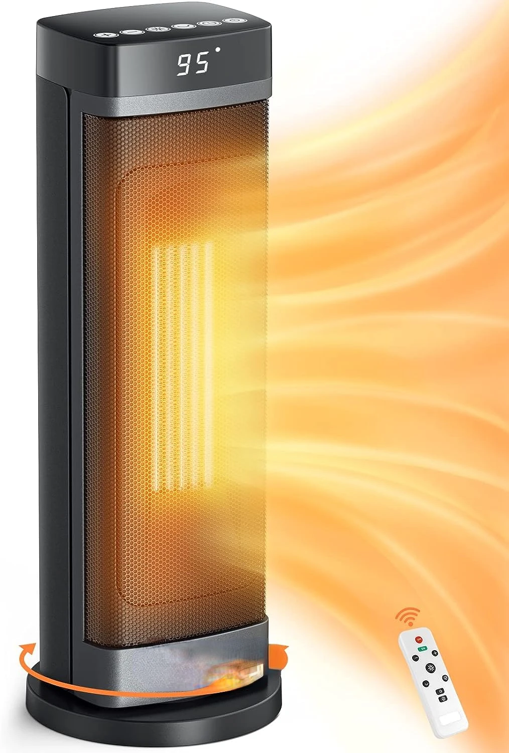 

Heater 21", 1500W Fast Heaters for Indoor Use, Portable Ceramic Space Heaters, 70° Oscillating Heater with Remote, 1-9H Ti