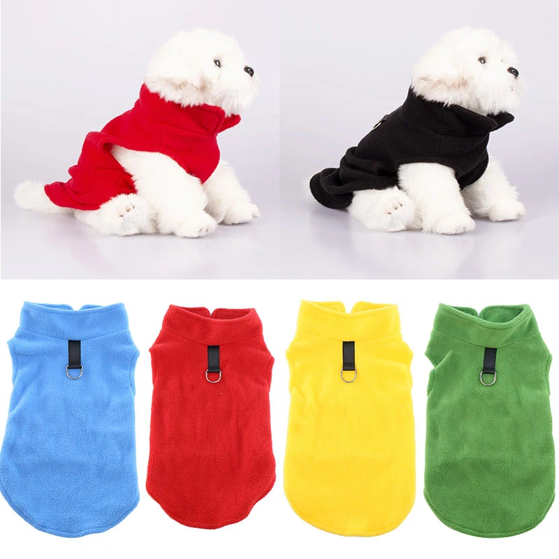 Winter Dog Vest Soft Fleece Clothes for Small Dogs Solid Color Dog Tshirt Harness Leash D-Ring Pug Yorks Coat Pet Supplies YZL