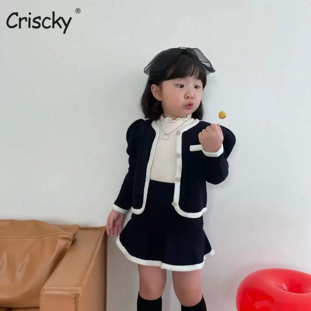 

Criscky Baby Girls Clothes Set Autumn Spring Cartoon Clothing Set New Kids Knitted Elegant Outfit Children Clothes Suit