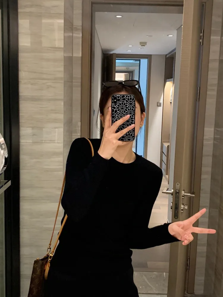 Чистый цвет утягивающая рубашка с длинными рукавами и внутренней нижней частью