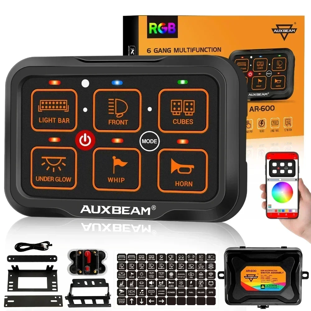 AUXBEAM 6-клавишный RGB-переключатель панель включения-выключения метчик импульсный