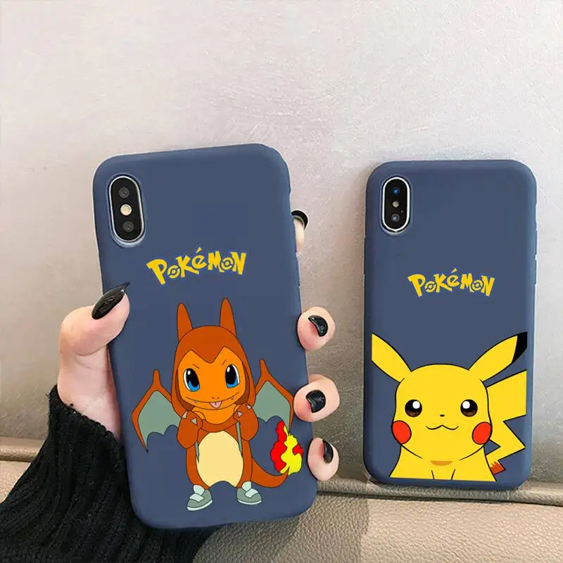 

Pokemon Pikachu Charmander Phone Case for iPhone 13 12 mini 11 Pro XS MAX X XR 7 8 6 Plus Candy Color blue Soft Silicone Cover