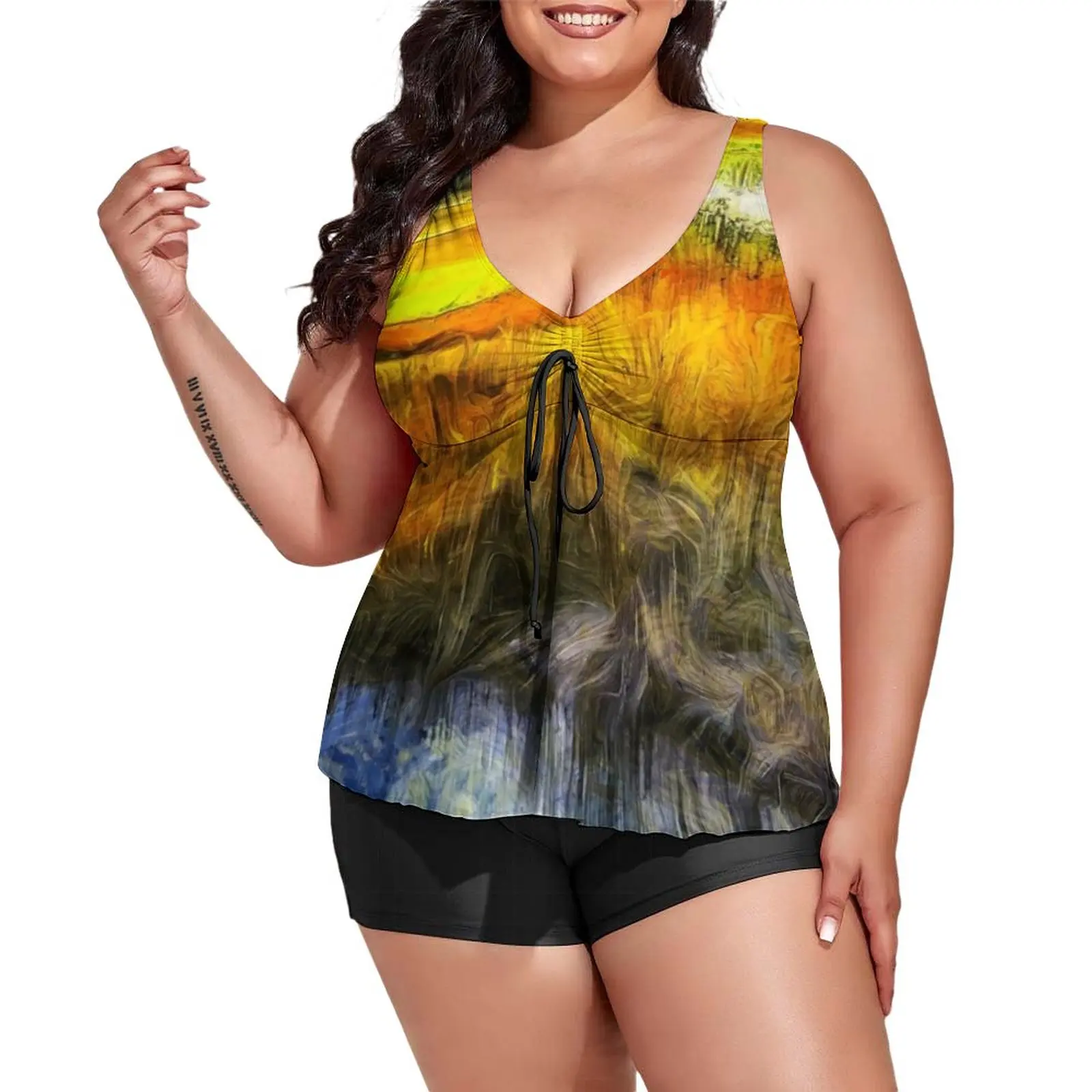 

Van Gogh Swimsuit The Sunset River 2 Pieces Tankini Swimwear High Waist Classic Swimsuits Large Size Pattern Sport Beachwear