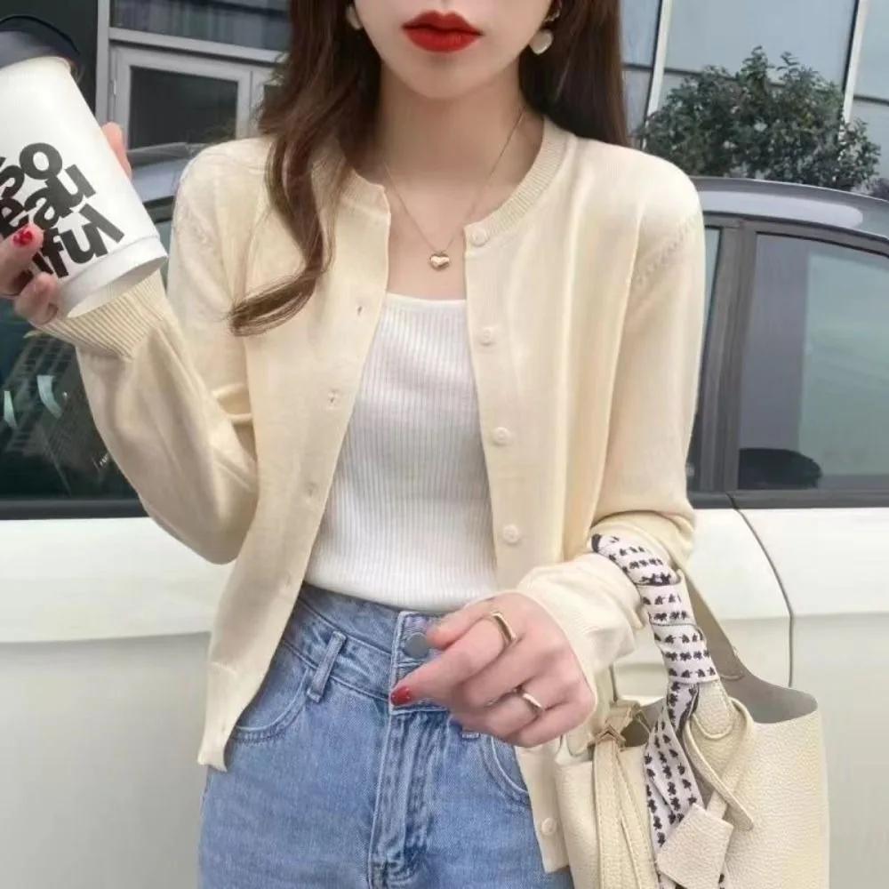 Модный вязаный кардиган в стиле Майяра на пуговицах короткий тонкий свитер