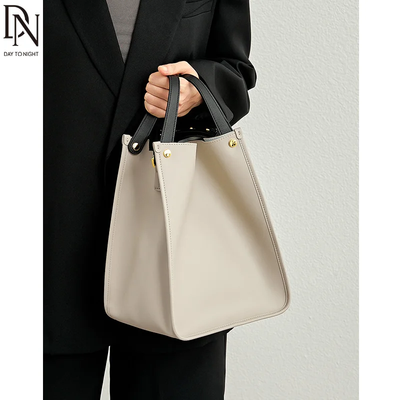 DN Split Leather Shoulder Bags for Women Large Capacity Commuter Fashion Tote Bags Double Handle Classic Design Ladies Handbag