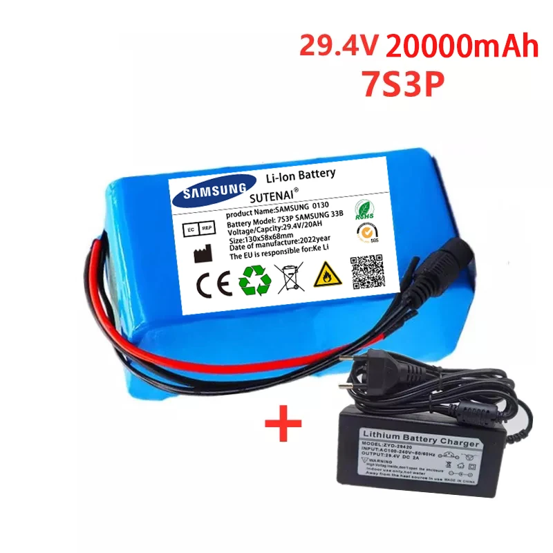 24V 60Ah 7s3p 18650 battery lithium battery 24v 28000mAh electric bicycle moped electric lithium ion Battery pack + 2A Charger
