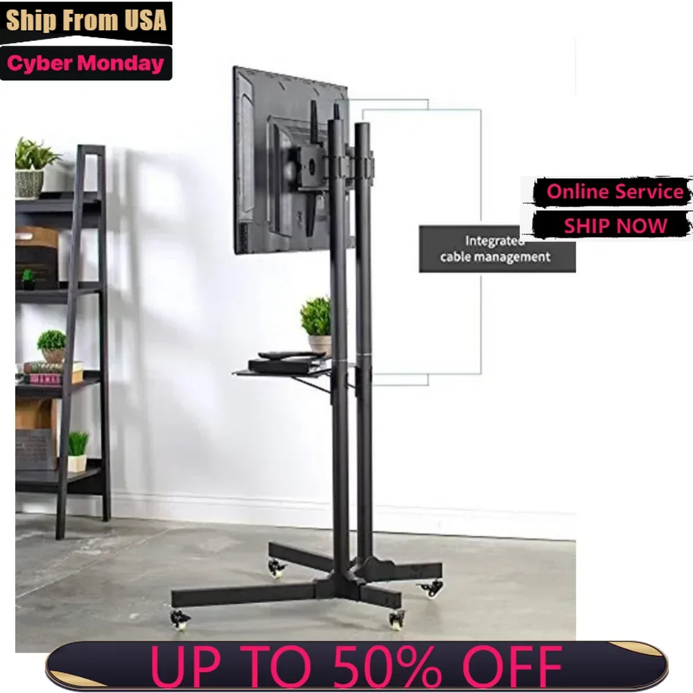 

Adjustable Rolling TV Cart for Flat Panel TVs up to 75'', Black