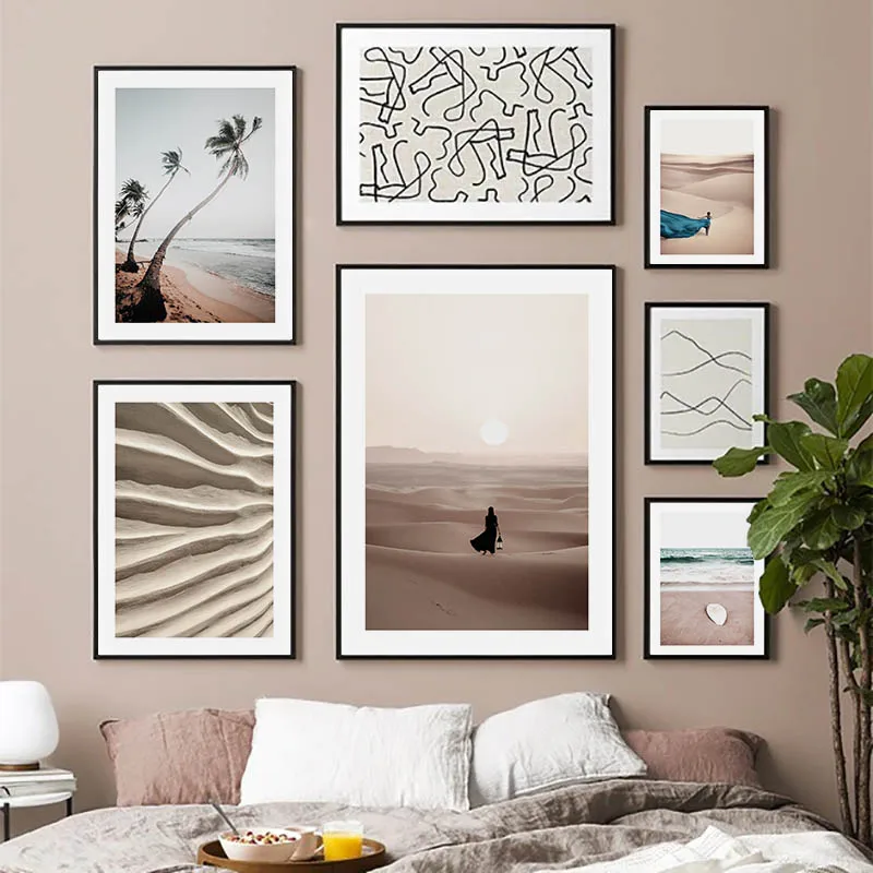 

Scandinavian Desert Abstract Nature Painting Landscape Canvas Poster Nordic Wall Art Print Line Drawing Picture Home Decoration