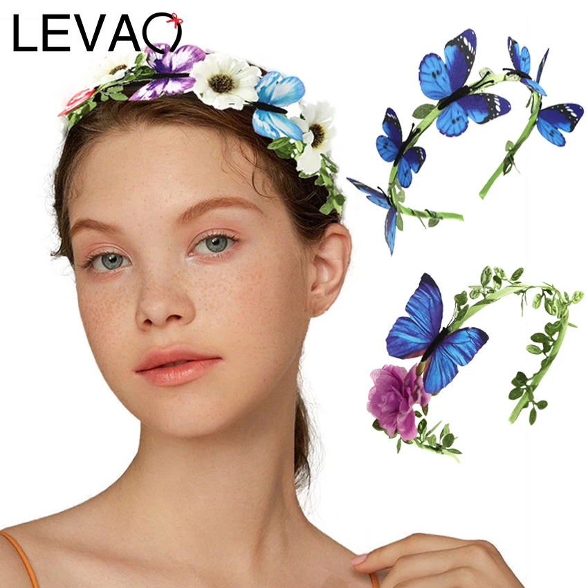 

LEVAO Women's Eucalyptus Leaf Simulation Wreath Headband Sen Female Bridal Headwear Ladies Butterfly Hair Hoop Hair Accessories
