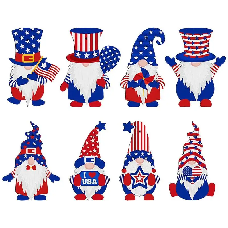 

4th Of July Gnomes Decor 4th Of July Stars And Strips Decor Wood Dangle Slices Pendants American Rustic Wooden Tags With Rope