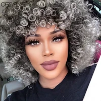 oraine synthetic short afro kinky curly wigs with bangs african ombre grey cosplay wigs for black women high temperature fiber