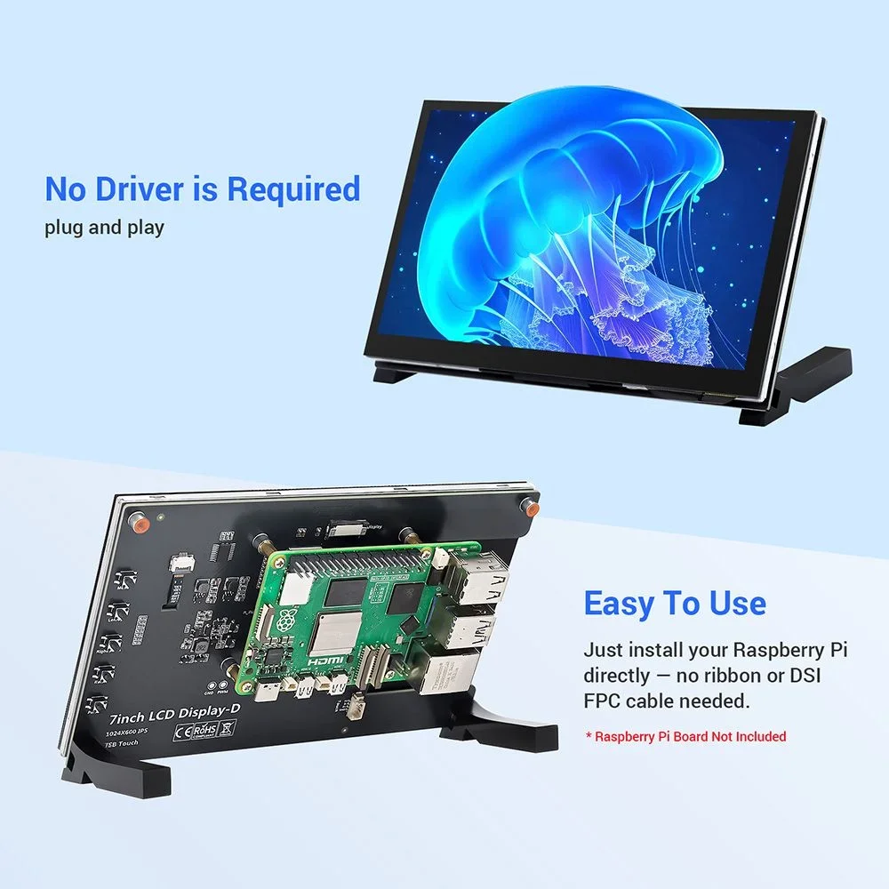 Фото 7-дюймовый IPS DSI сенсорный экран с емкостным управлением 800*480 для Raspberry Pi 5/4/3 BB Black/PS4 и Xbox с профессиональной подставкой №5