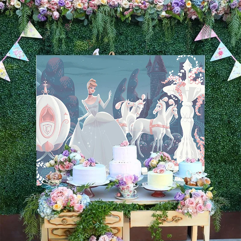 

Disney Cartoon White Horse Shiny Dreamy Castle Photo Backdrop Romantic Birthday Party Decoration Princess Cinderella Background