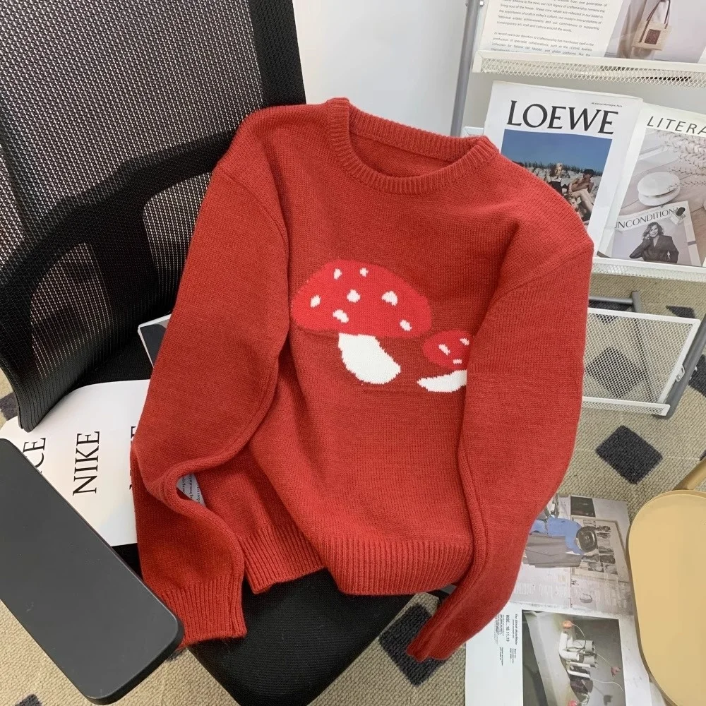 Плюс размер Вчора романтические забавы молодой грибной жаккардовый свитер