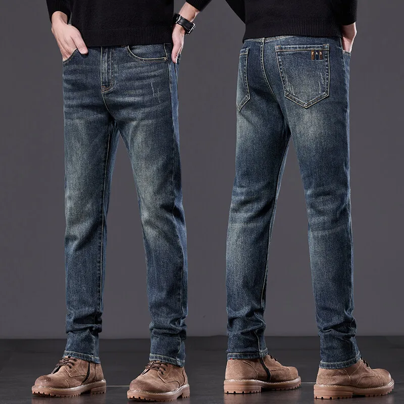 2024 весна и осень новые модные однотонные прямые эластичные джинсы в стиле ретро