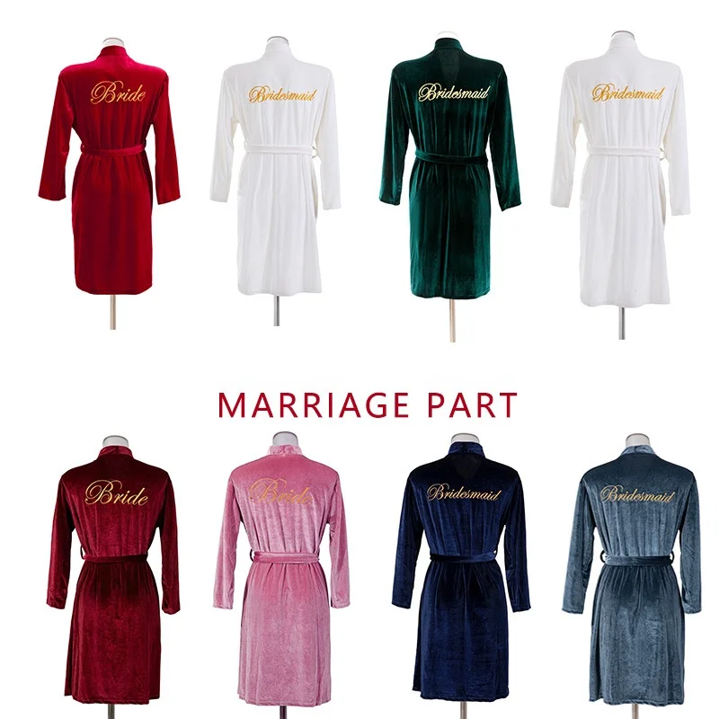 Bridal Robes Gold Velvet Robe Bathrobe Dressing Gown Ladies Nightgown Wedding Bride Bridesmaid Robes Pink Velvet Bathrobe
