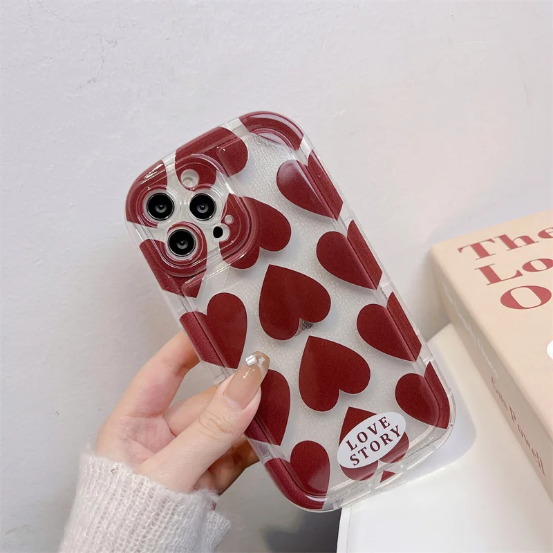 Wine Red Love Phone Case For iPhone 14 13 12 11 Pro XS MAX XR 7 8 Plus Mini SE2020 Silicone Cover Cases