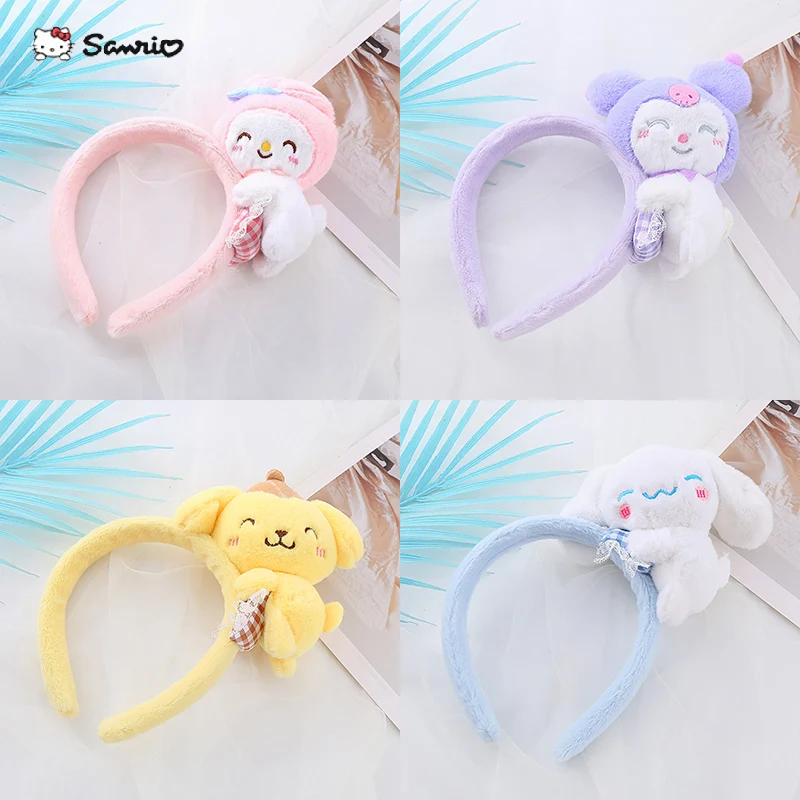 

Новинка Женская повязка для волос Sanrio с умывающимся лицом кавайная плюшевая кукла из аниме Cinnamoroll Kuromi модные аксессуары для волос подарок для девушек