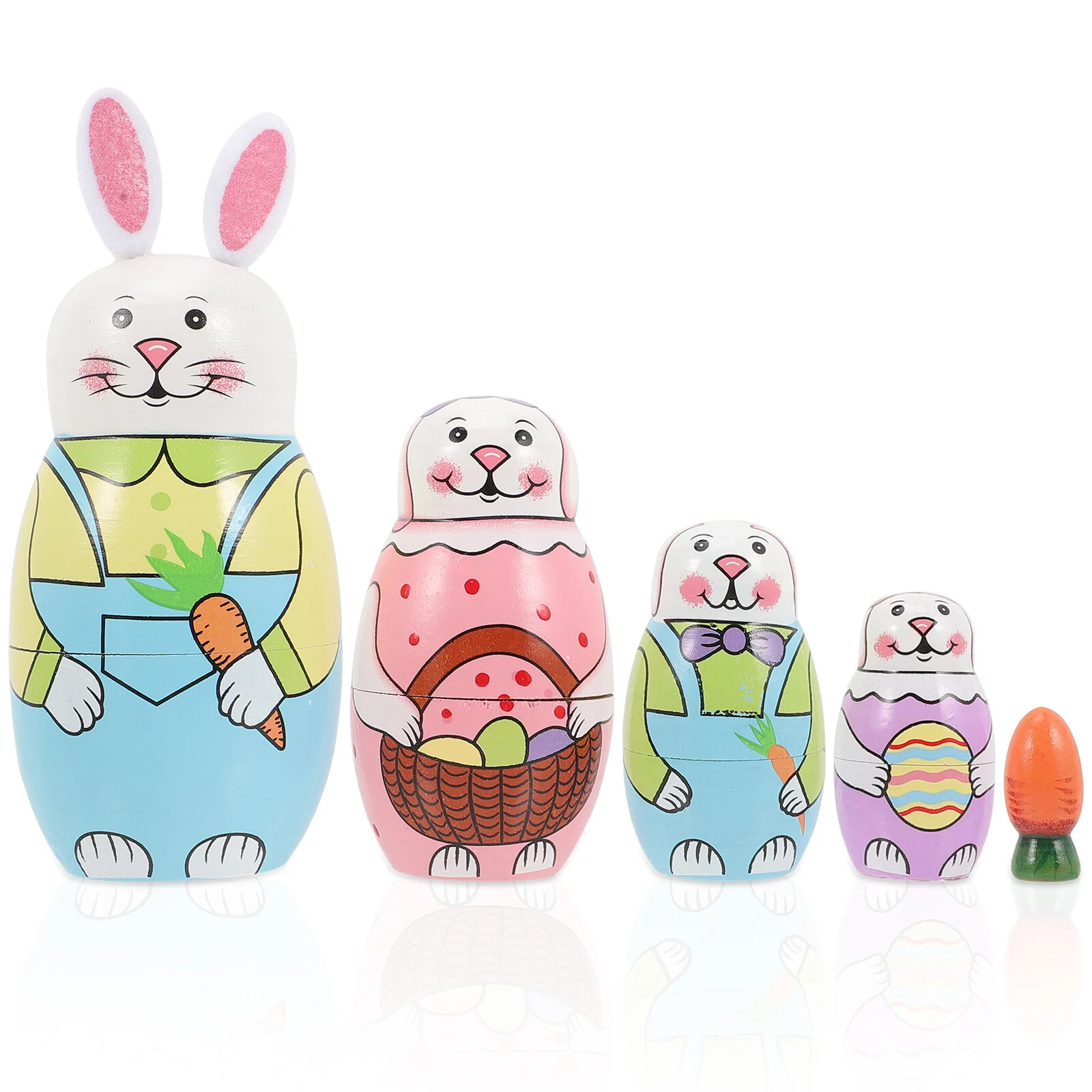 

Rabbit Nesting Wood Easter Russian Present Wooden Stacking Toys Festival 5-layer Dolls Child Bunny Kids