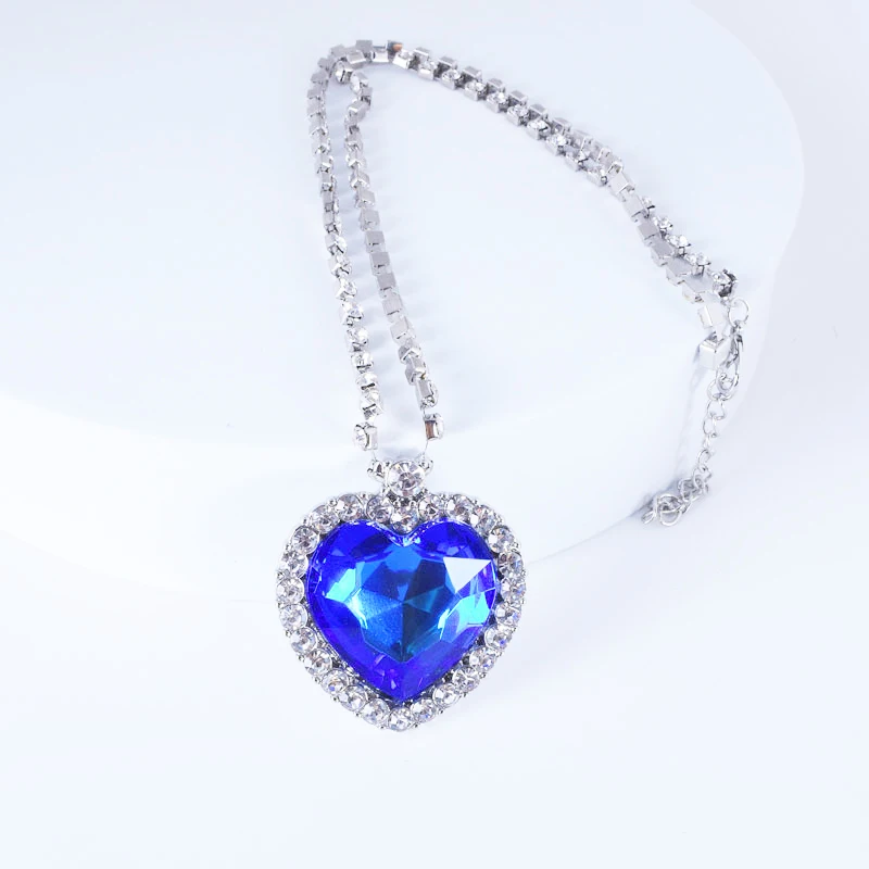 

Simple Titanic Heart of Ocean Necklace Blue Crystal Love Forever Pendant Necklace for Women Wedding Party Jewelry