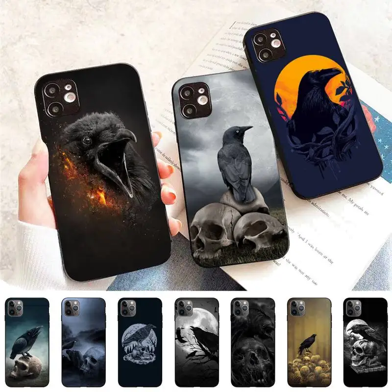 

Crow Skull Raven Moonlight Phone Case for iPhone 11 12 13 Mini Pro Max 8 7 6 6S Plus X 5 SE 2020 XR XS Funda Case