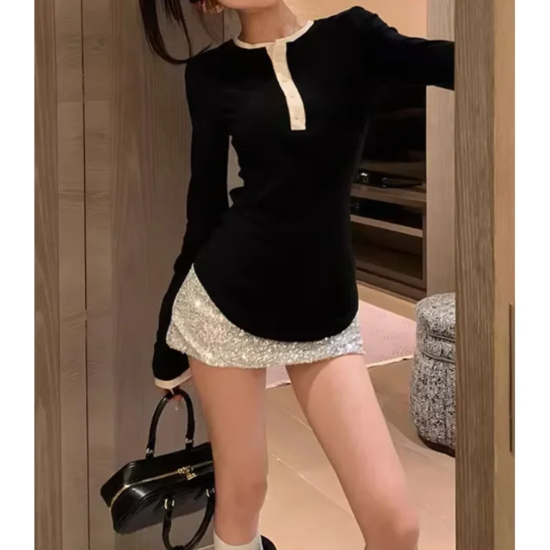 Женская футболка с круглым вырезом длинным рукавом