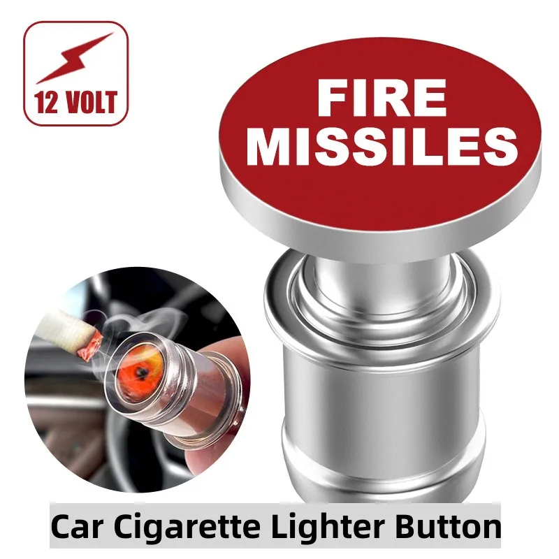 

12V Fire Missiles Button Car Cigarette Lighter Anodized Aluminum Car Cigarette Lighter Replacement Fits Most Vehicles