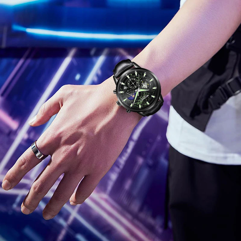 Мужские часы Disney с Микки Маусом, Galaxy Sky Dial, мужские кварцевые наручные часы с фазой Луны, изогнутая дуга, циферблат, мужской новый Reloj Hombre (art.: 3920cfd4c899a) - 3920cfd4c899a