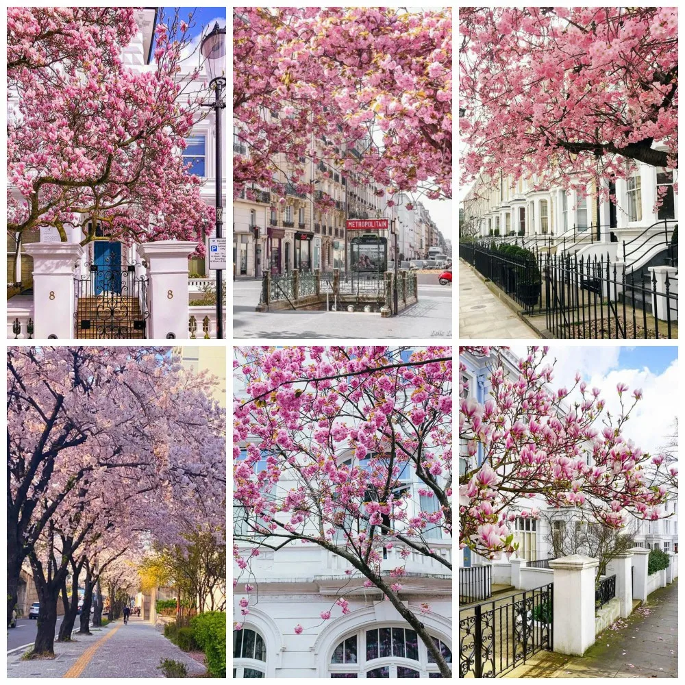 

Huacan Алмазная Стразы картины пейзаж мозаика Сакура вышивка крестиком уличный персонализированный подарок домашний декор