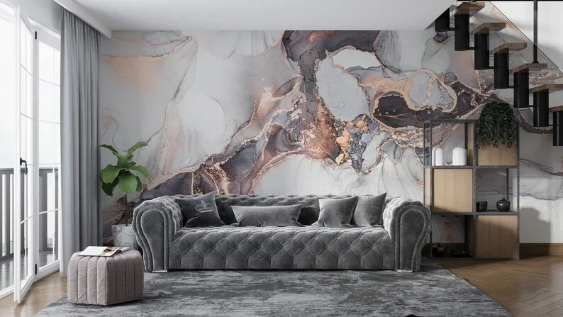 Роскошные обои с мраморным узором под розовое золото самоклеящиеся настенные