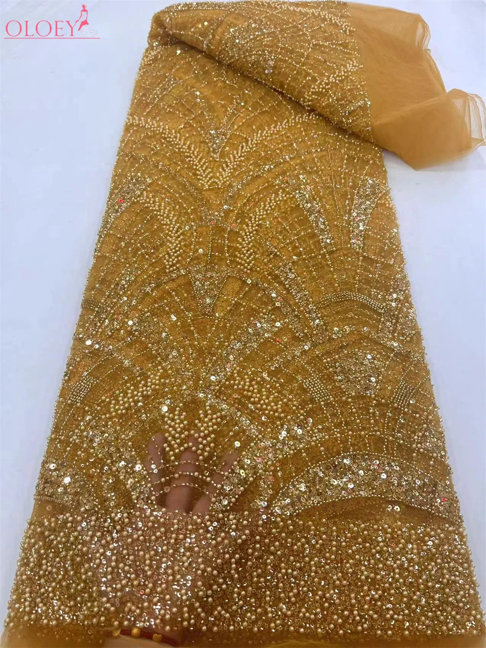 

Fashion Elegant French Embroidery Beaded Lace Fabric African Nigerian With Sequins Fabric For Wedding Dress