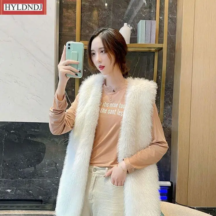 Fashionable Artificial Fur Leather Jacket Fluffy Solid Color Elegant Plush Fur Vest Coat Coat Autumn Winter Warm Fur Vest Coat
