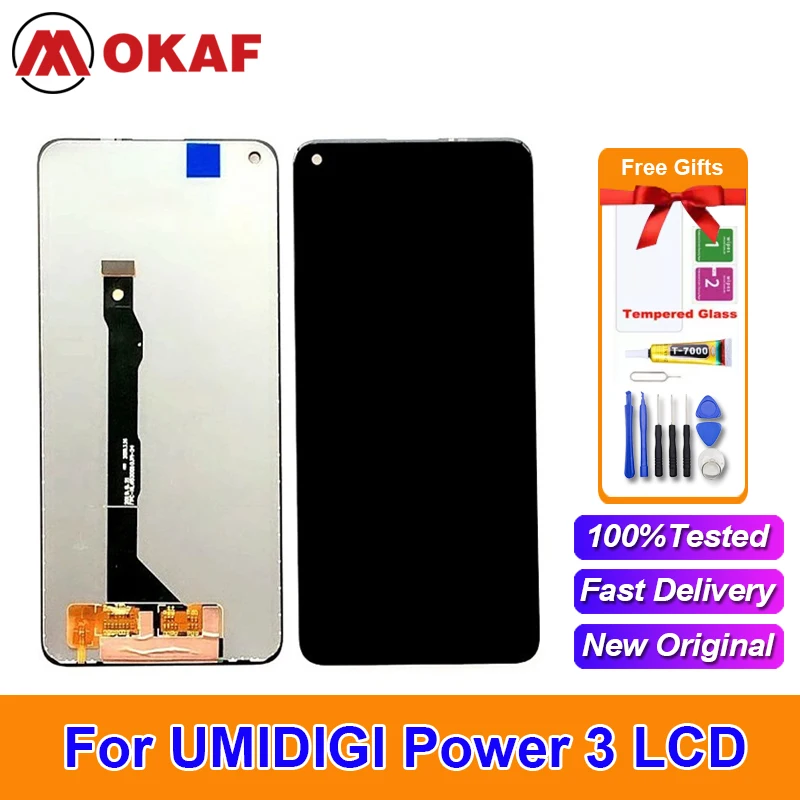 

OKANFU Original 6.53" For UMIDIGI Power 3 LCD Display +Touch Screen Digitizer Assembly 100% Tested UMI Power3 LCD Replacement