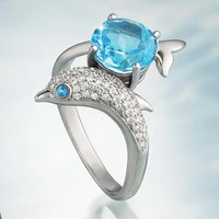 exquisite dolphin shaped ladies ring fashion wedding party bridal ring shiny cubic zirconia cute gift jewelry accessories