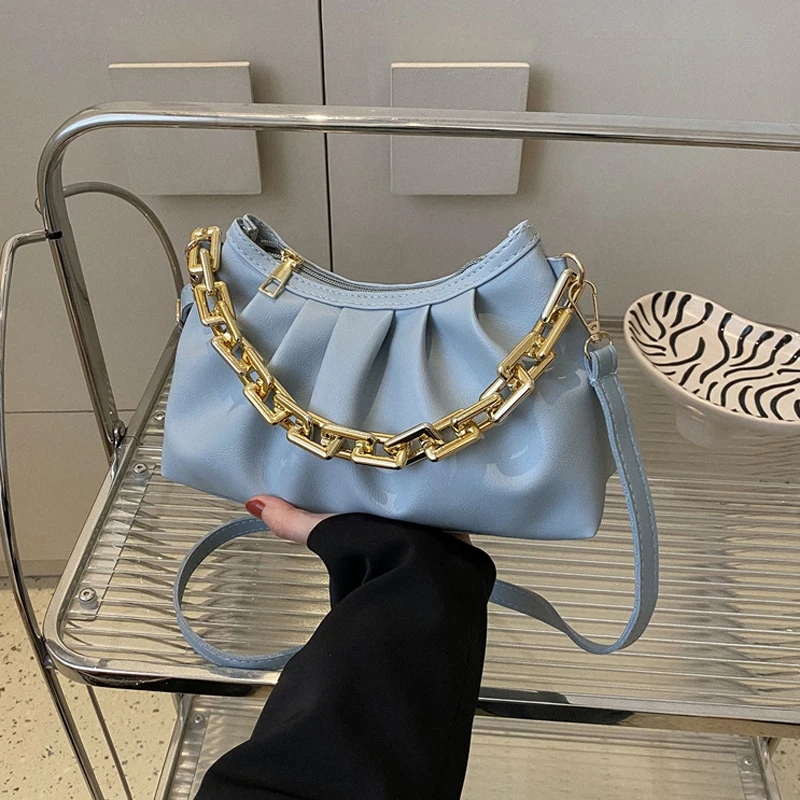 JinMantang Fashion Summer Crossbody Bags Pleated Pu Leather Shoulder Bag Women's Chain Handbags And Purses