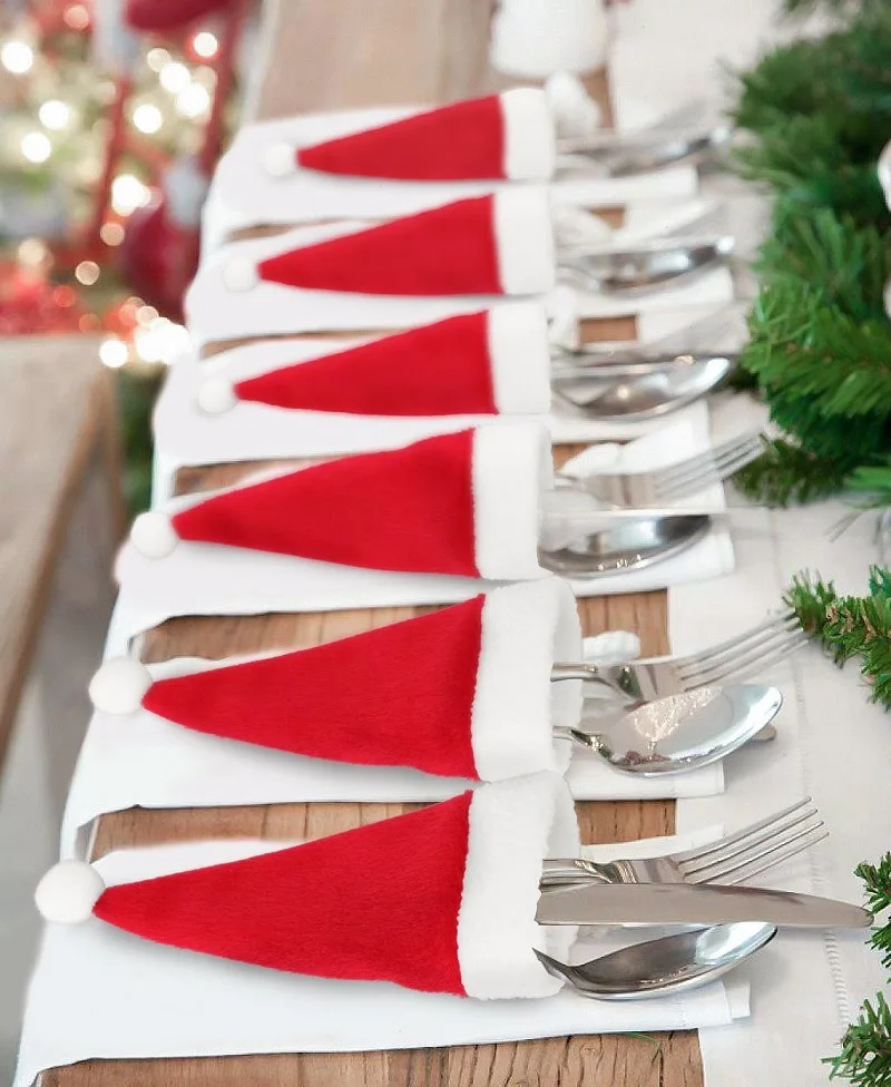 

Christmas Decorations for Home Mini Tableware Cutlery Holder Bags Christmas Hat Navidad Natal Christmas Table Decor Child Kids