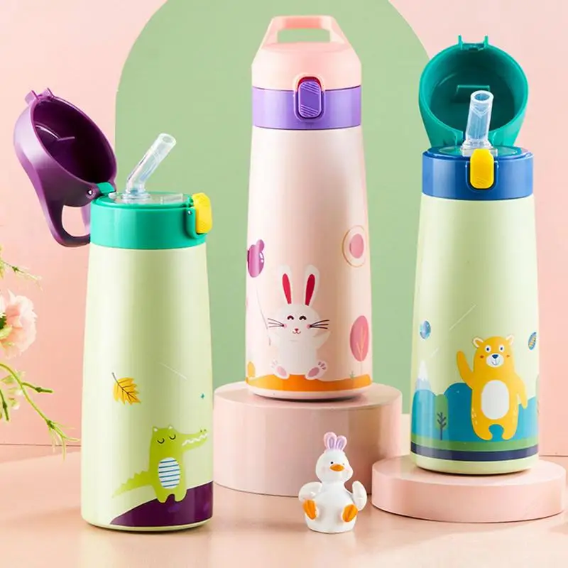 For Kid Stainless Steel Water Bottle With Straw Lid Portable