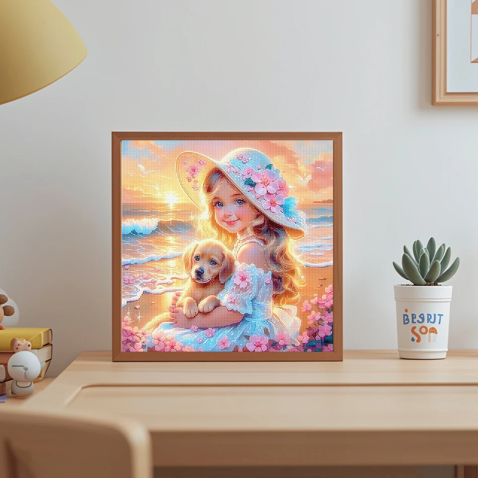 Фото GATYZTORY 5D DIY Diamond Painting Complete Kit: Набор для вышивания алмазной мозаикой «Собака и девочка», набор для рукоделия с кристаллами, алмазная вышивка, вышивка крестом, стразы №3