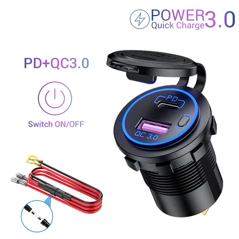 

12V/24V Universal Car Charger QC3.0 USB+PD Port Cigarette Lighter Socket Quick Charge Power Adapter For Smartphone Laptop Camera
