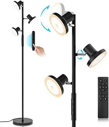 

Upgraded] LED Tree Floor Lamp, 36W Modern Dimmable Standing Lamp with Remote & Touch Control, 4 Color Temperatures, 3 Rotata Wal