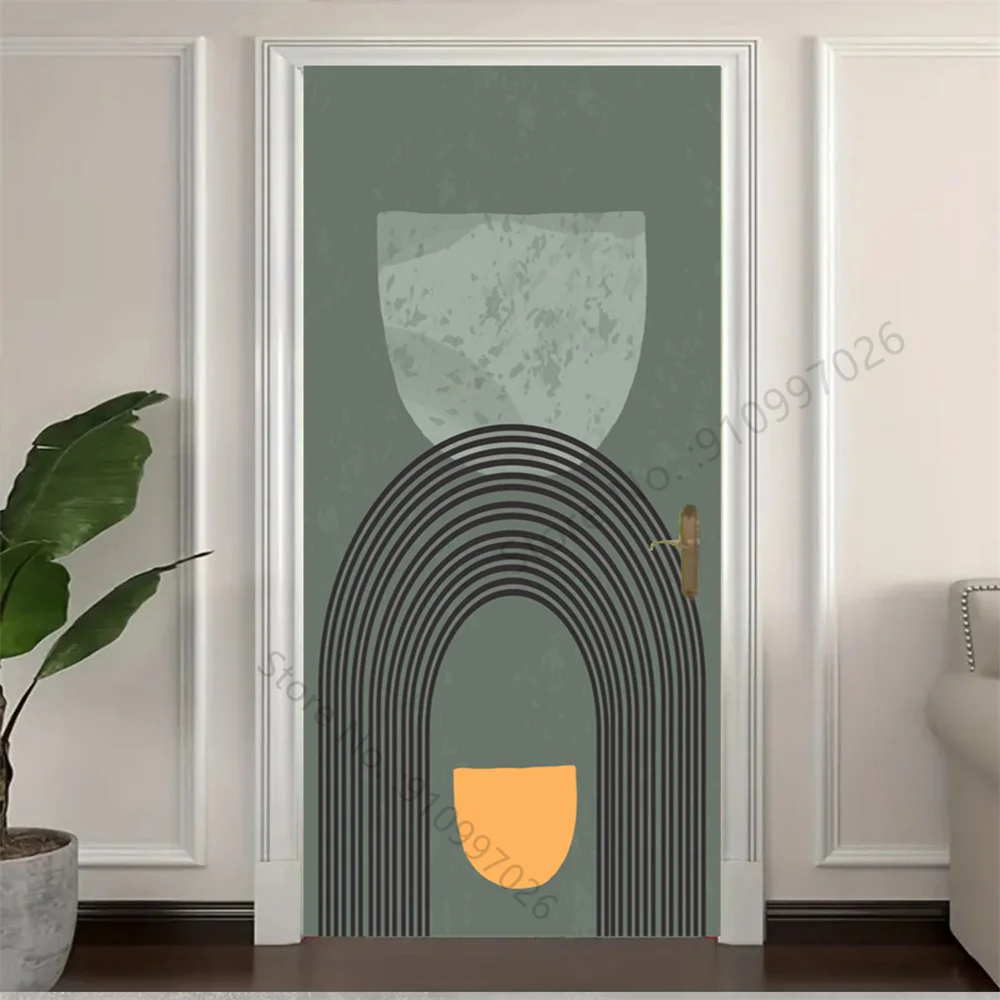 Наклейка на арочную дверь самоклеящаяся ПВХ бохо пейзаж солнце гора абстрактные