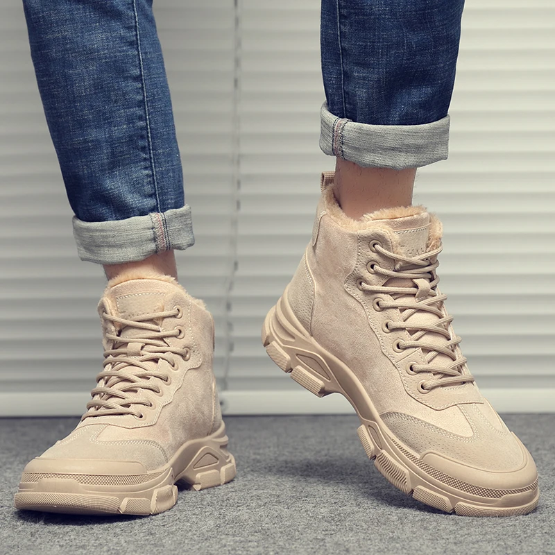 

2023 New Style Outdoor Men Boots for Winter Solid Martin Boots Comfortable High Top Warm Shoes Anti-skid Casual Men Shoes