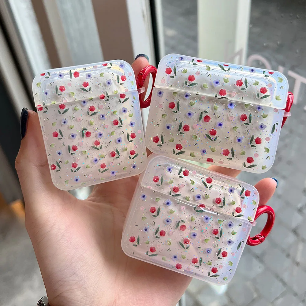 

Glitter Little Fresh Flowers Case for AirPods Pro Soft Case for AirPod Air Pods 2 3 Charging Box Epoxy Bling Clear Cover Keyring