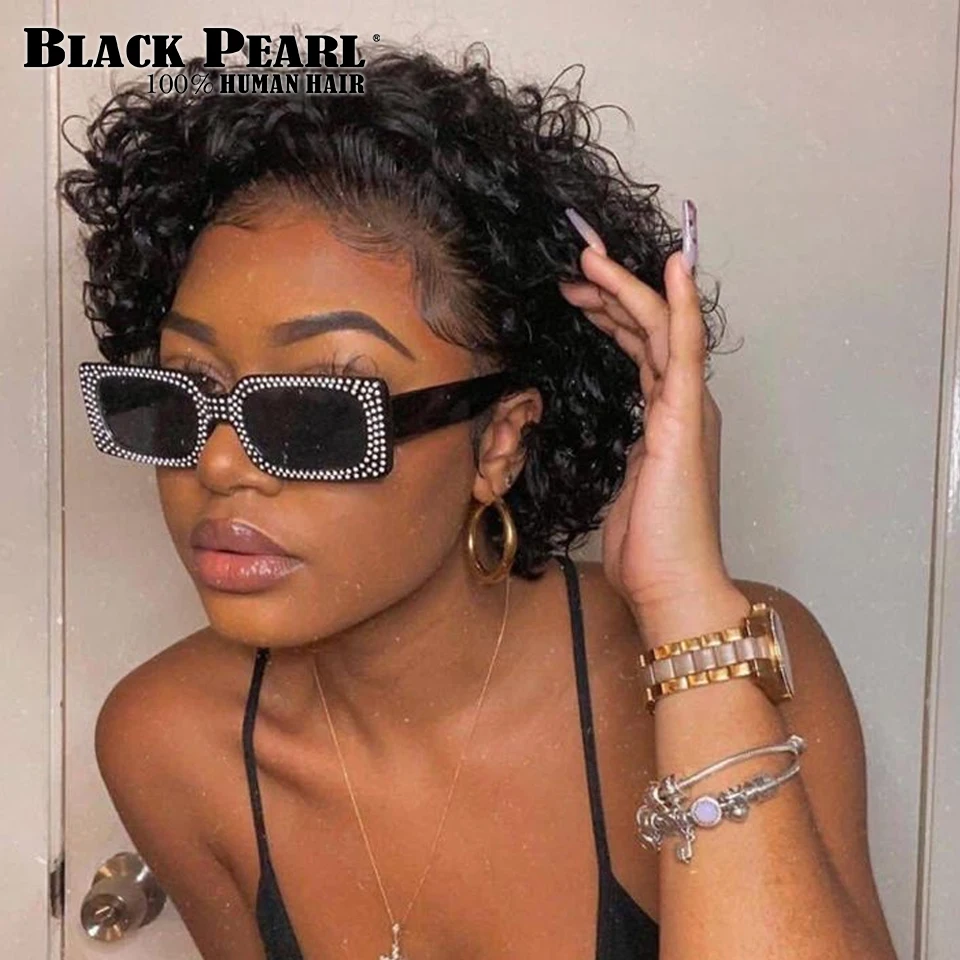 13x4 Lace Frontal Wigs Pixie Cut Curly Human Hair Wigs 10 Inches Short Bob Wig Brazilian Water Wave Bob Human Hair Wigs Short Bo