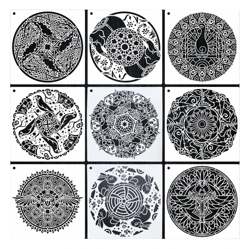 

Трафареты с мандалой 9 шт., шаблон с тиснением в виде животного, живопись, многократные домашние настенные украшения для автомобиля «сделай ...