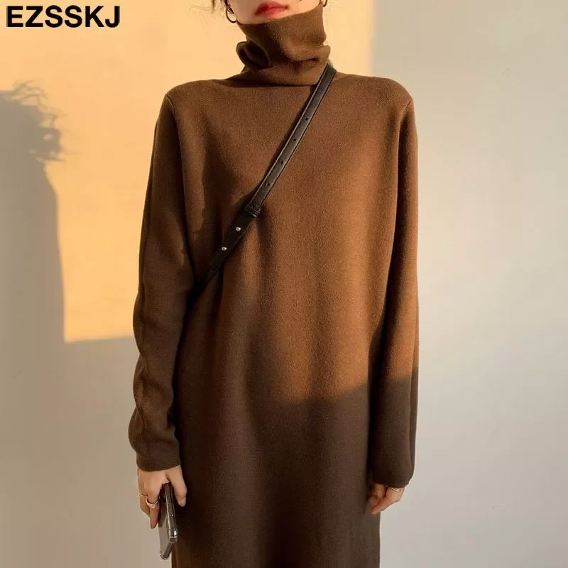 

2021 Casual autumn winter Pile collar thick maxi weater pullovers dress Women basic loose sweater female turtleneck long dress