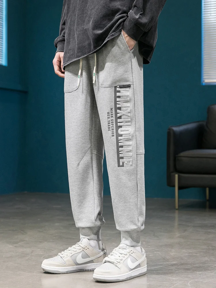 

Новинка Весна 2023, светоотражающие мешковатые хлопковые спортивные брюки, мужские черные, серые джоггеры с надписью, уличная одежда, повседн...