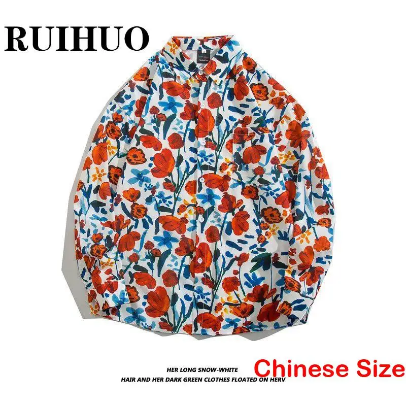 

Повседневная гавайская рубашка RUIHUO для мужчин, винтажные рубашки с длинным рукавом, бесплатная доставка, размер 2XL, новинка весны 2023