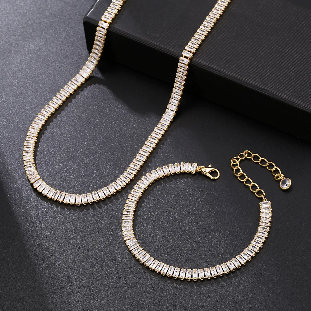 

SIPENGJEL Gold Color Stainless Steel Chain Necklace for Women Iced Out Crystal Tennis Chain Choker Necklace Wedding Jewelry