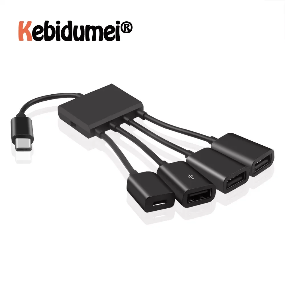 

OTG 3/4 Ports Type-C 3.1 Hub Power Charging Hub Cable Connector Adapter Black Type C Hub To 3 USB 2.0 Port HUB Micro USB